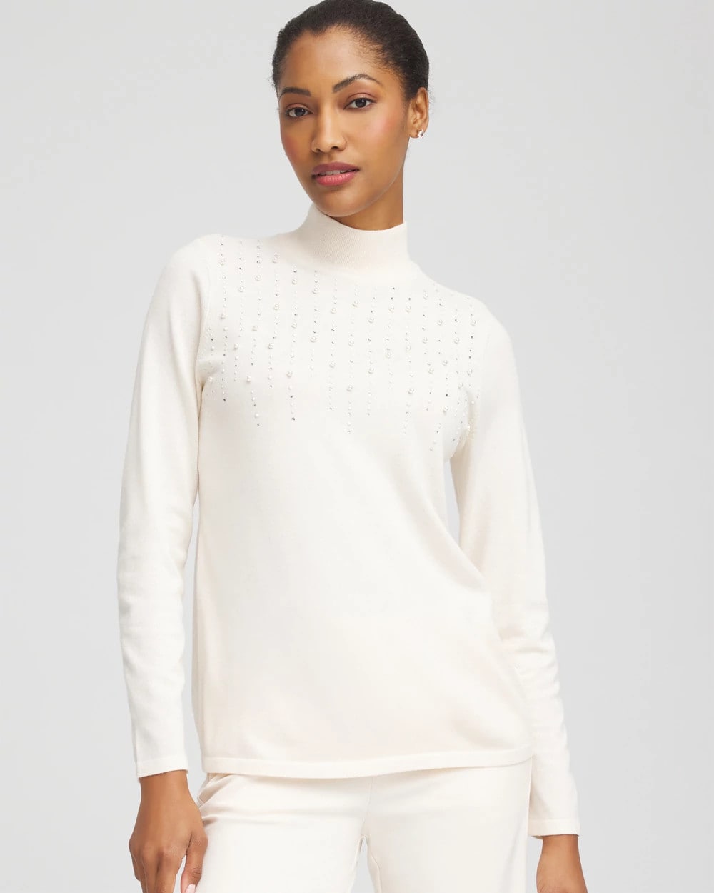 English Cream Ella Embellished Mockneck Sweater