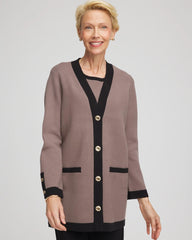 Deep Taupe Travelers™ Tipped Button-Down Cardigan