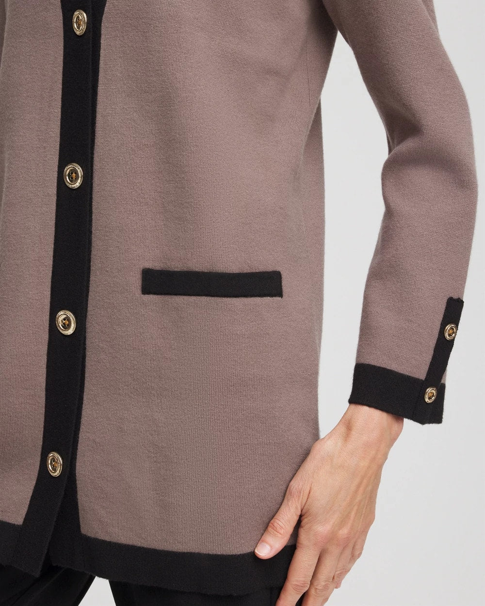 Deep Taupe Travelers™ Tipped Button-Down Cardigan