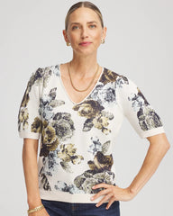 English Cream Floral V-Neck Sweater Tee