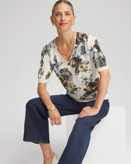 English Cream Floral V-Neck Sweater Tee