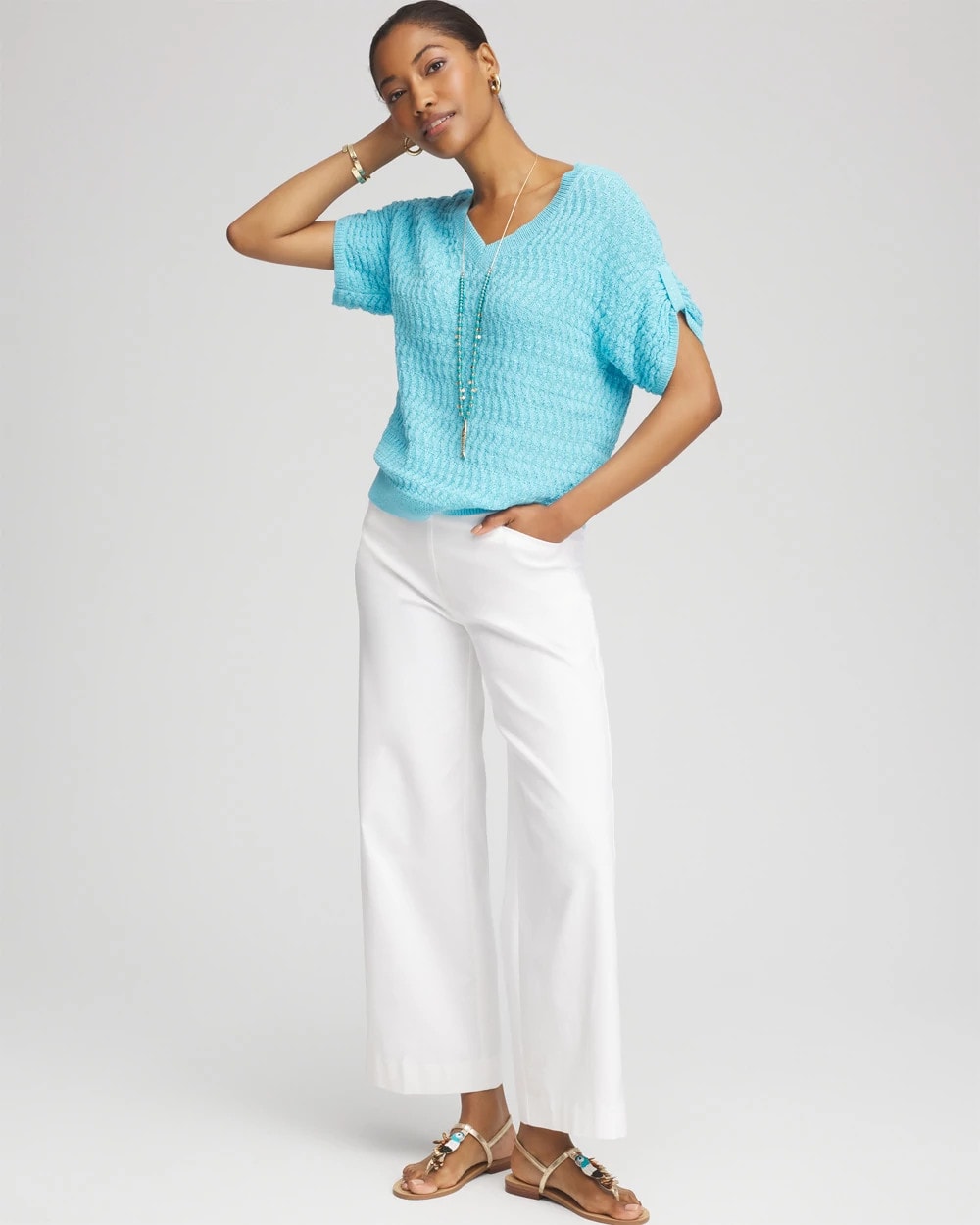 Paradiso Blue Sequin V-Neck Pullover Sweater