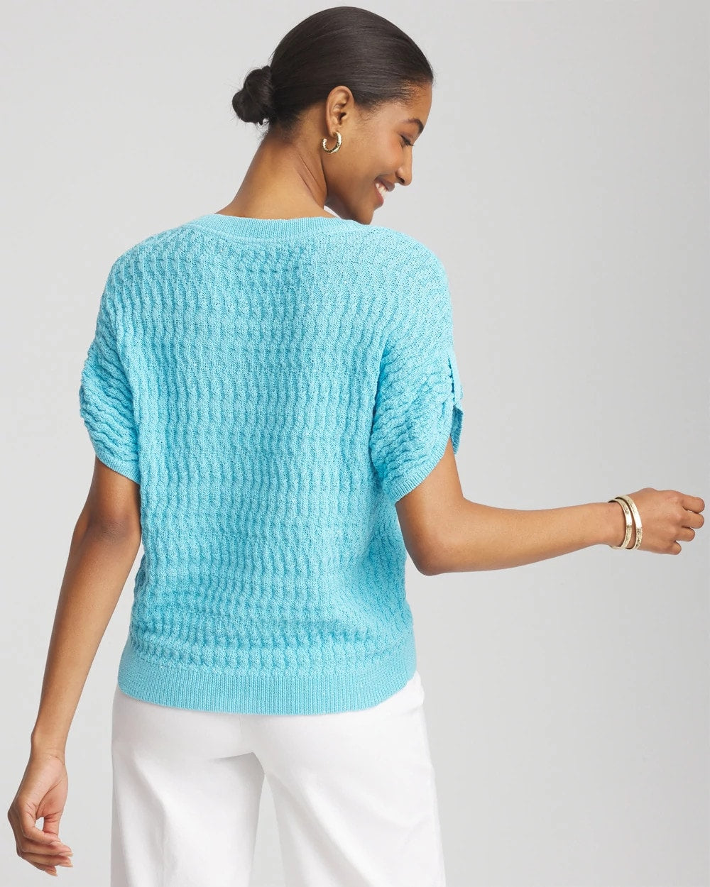 Paradiso Blue Sequin V-Neck Pullover Sweater