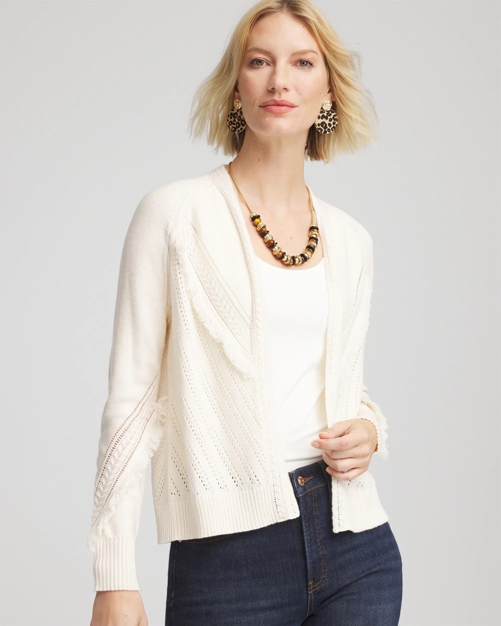 English Cream Cable Knit Fringed Sweater