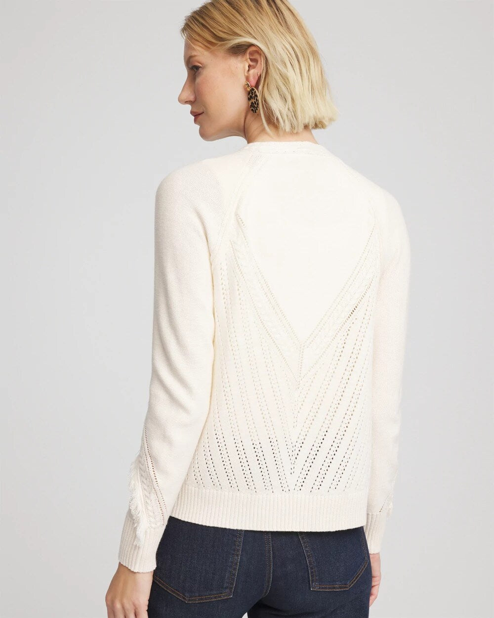 English Cream Cable Knit Fringed Sweater