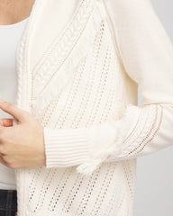 English Cream Cable Knit Fringed Sweater