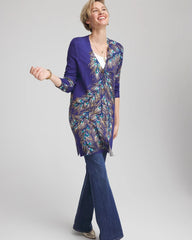Dark Cobalt Ella Peacock-Print Cardigan Sweater