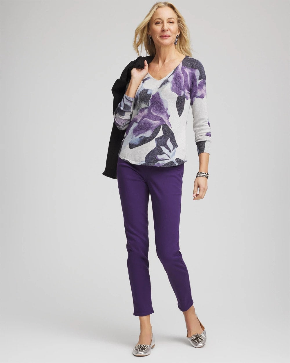 Purple Elixir Ella V-Neck Pullover Sweater