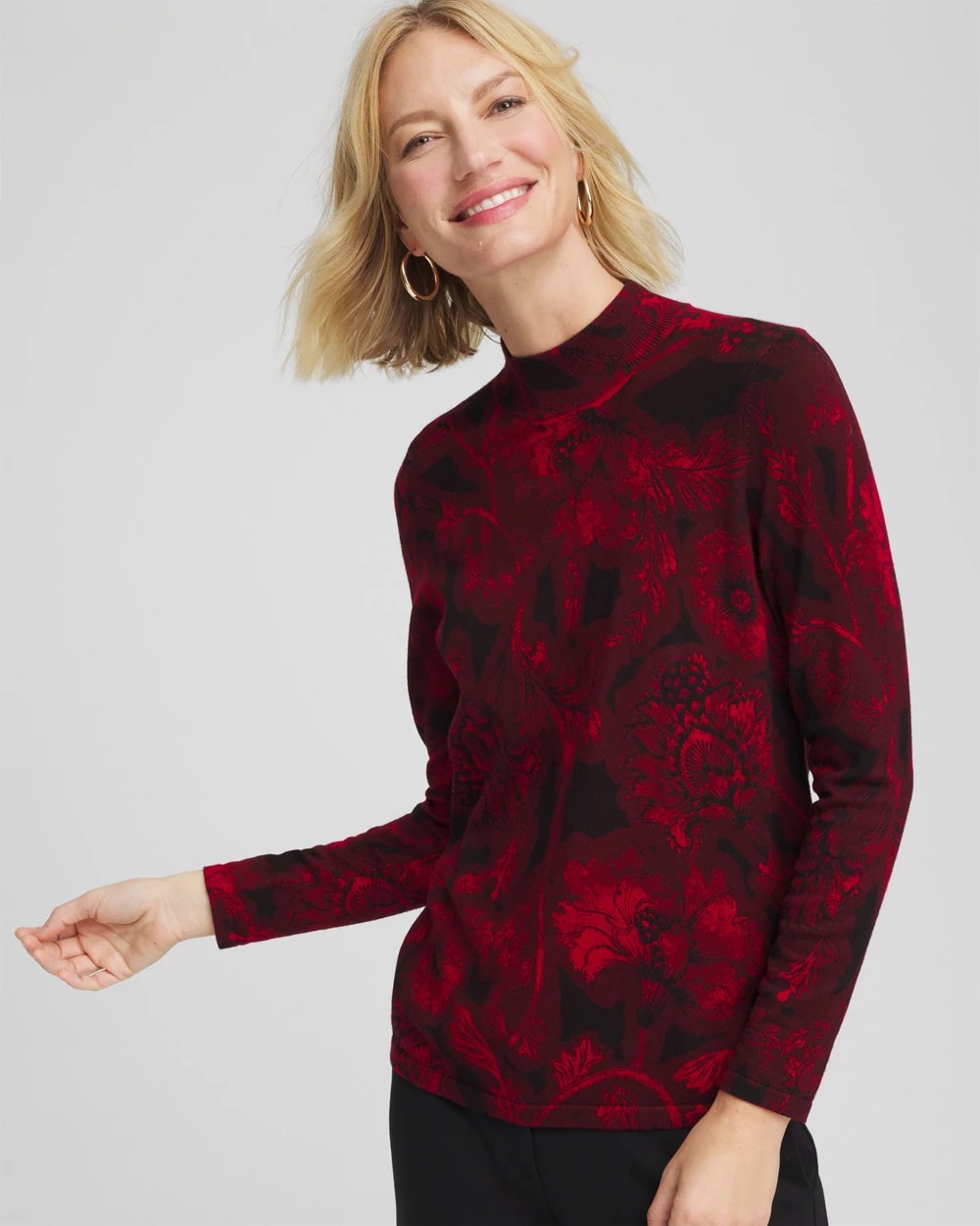 Carmine Red Ella Printed Mockneck Sweater