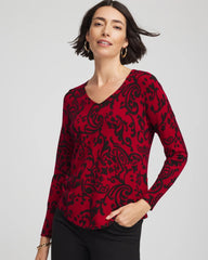Carmine Red Ella Printed V-Neck Sweater