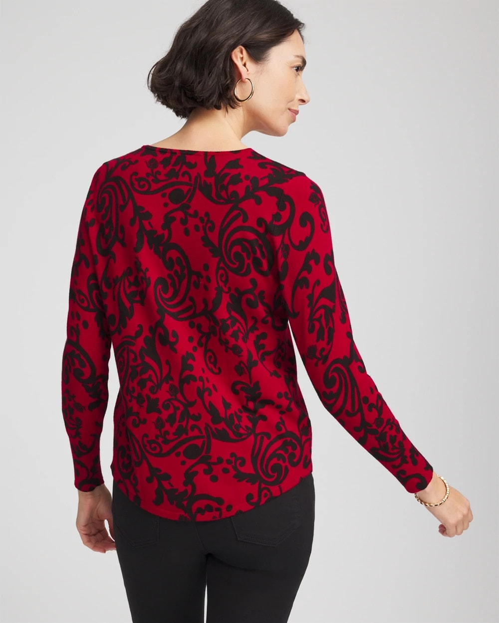 Carmine Red Ella Printed V-Neck Sweater