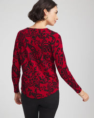 Carmine Red Ella Printed V-Neck Sweater