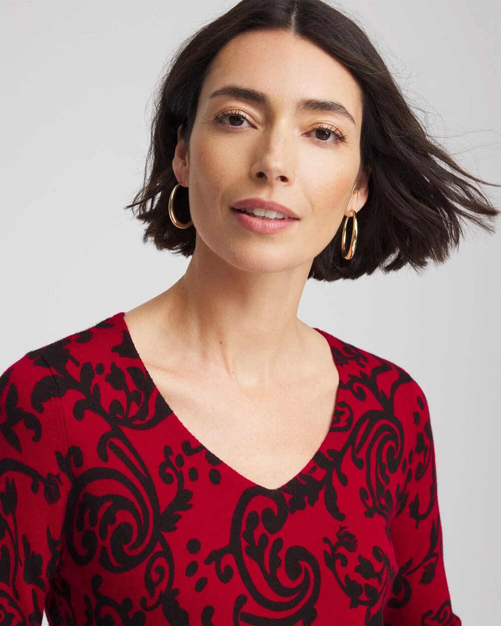 Carmine Red Ella Printed V-Neck Sweater