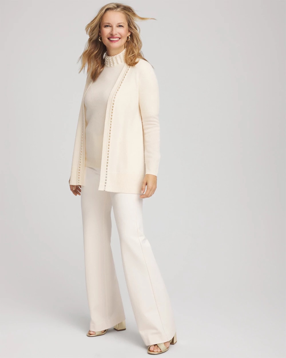 Cream Cashmere Pearl-Trim Cardigan