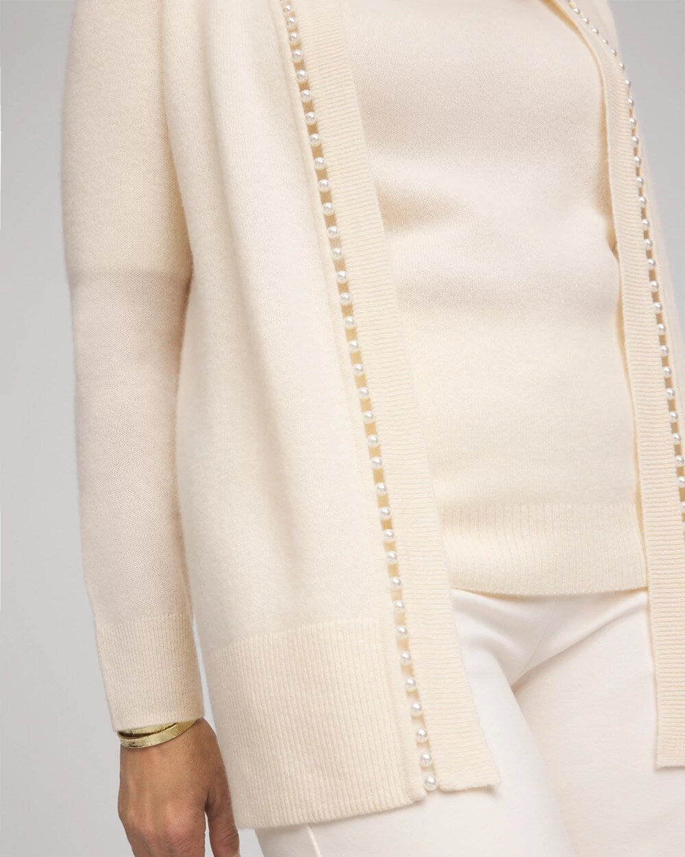 Cream Cashmere Pearl-Trim Cardigan