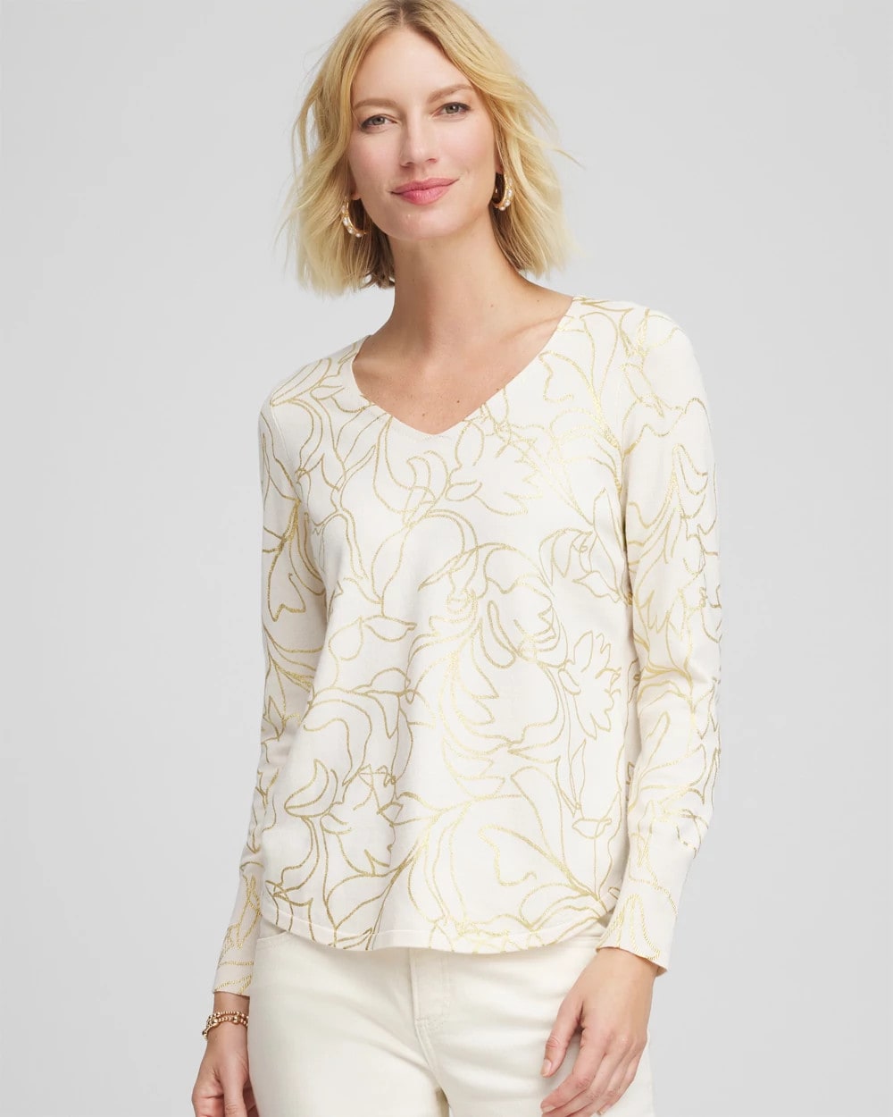 English Cream Ella Foiled V-Neck Sweater