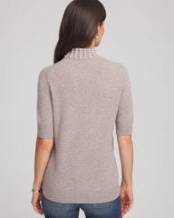Taupe Heather Cashmere Pearl Mockneck Sweater