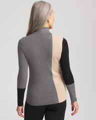 Black Ella Colorblock Intarsia Turtleneck Sweater