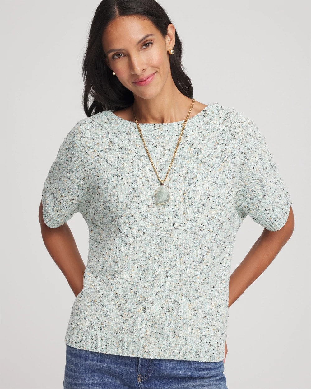 Blue Menthe Textured Dolman Pullover Sweater