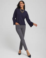 Passport Blue Button Sleeve Crewneck Pullover