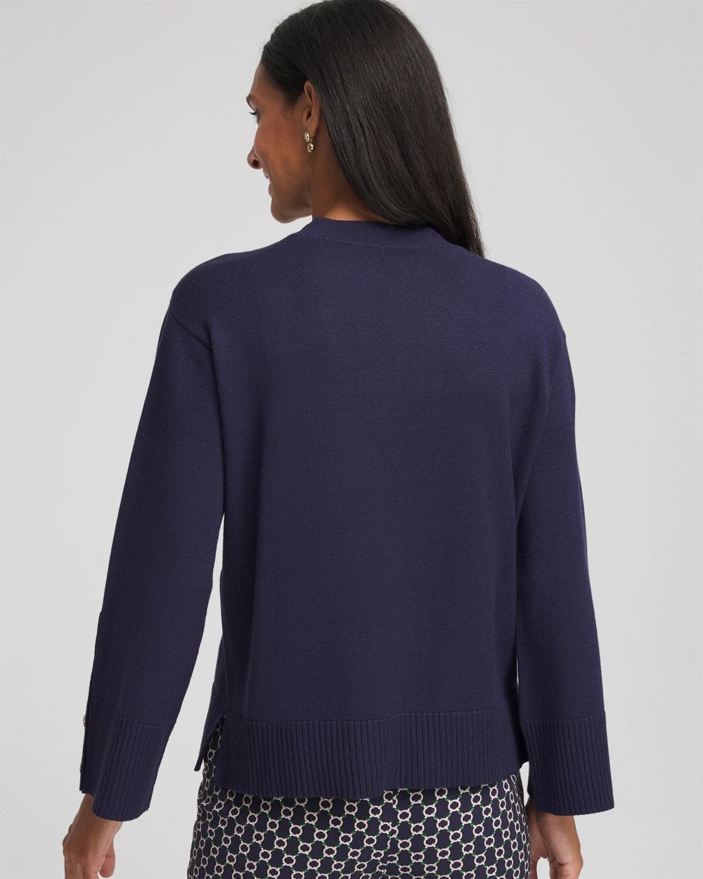Passport Blue Button Sleeve Crewneck Pullover