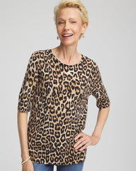 Camel Cashmere Animal Elbow-Sleeve Pullover