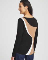 Black Intarsia Colorblock Bateau Neck Sweater