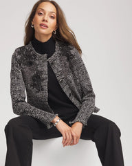 Gray Embroidered Metallic Tweed Cardigan