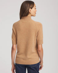 Camel Cashmere Elbow-Sleeve Sweater