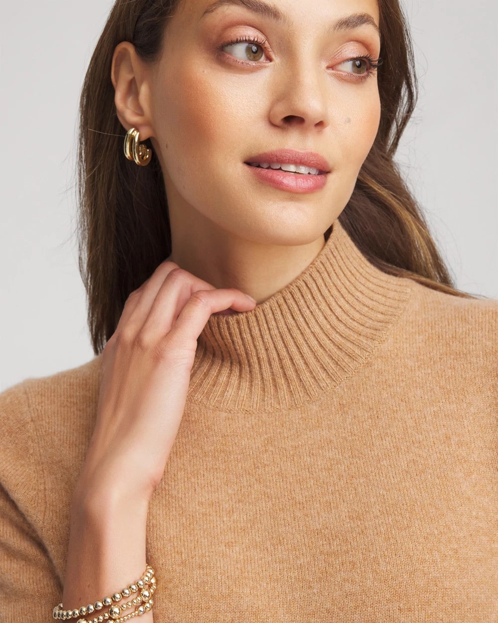 Camel Cashmere Elbow-Sleeve Sweater