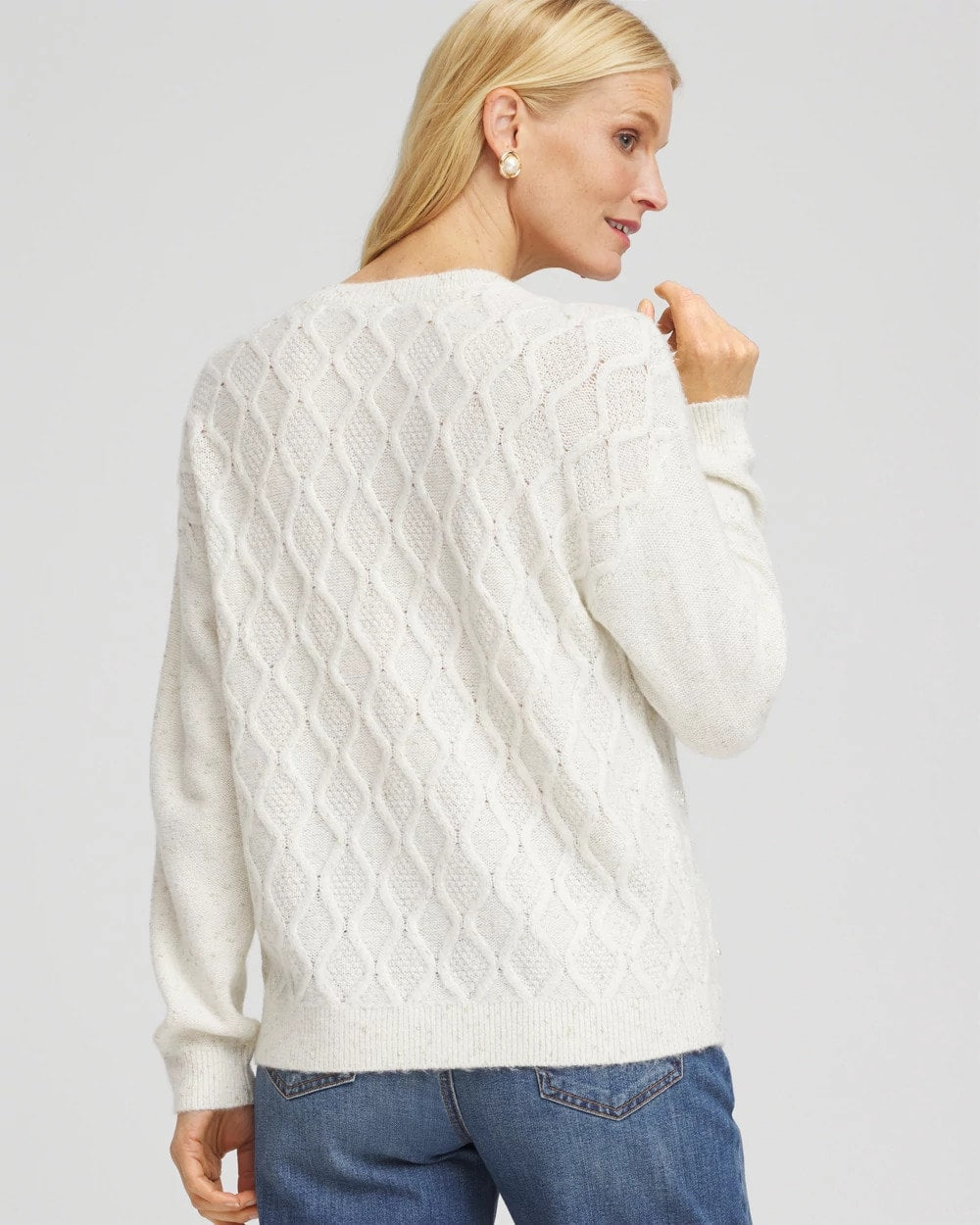 English Cream Embellished Cable Knit Sweater