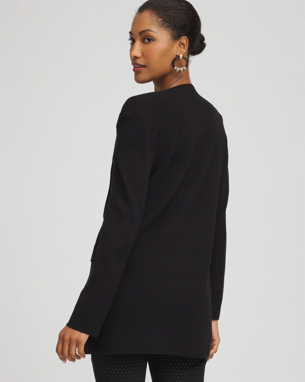 Black Button-Down Crewneck Coatigan