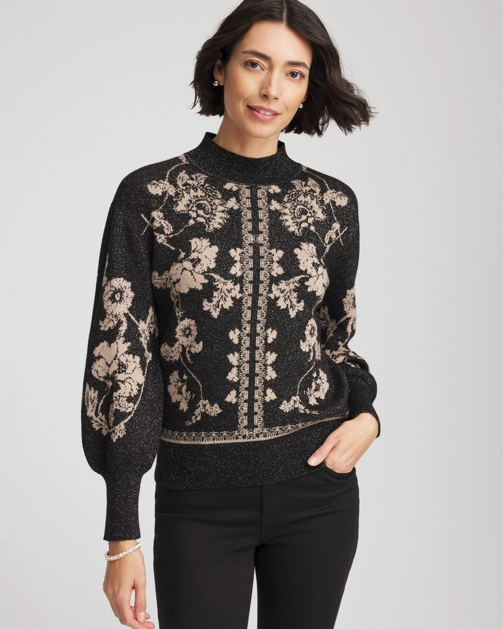 Black Bryne Jacquard Mockneck Pullover