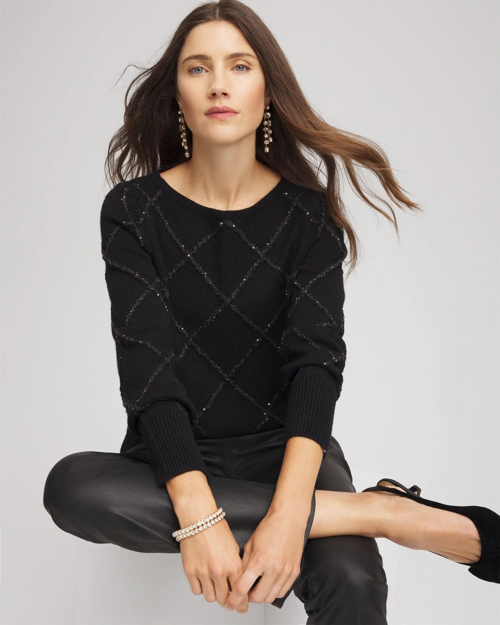 Black Sparkling Diamonds Pullover Sweater