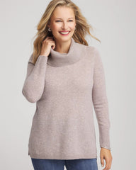 Taupe Heather Cowlneck Cashmere Pullover Tunic