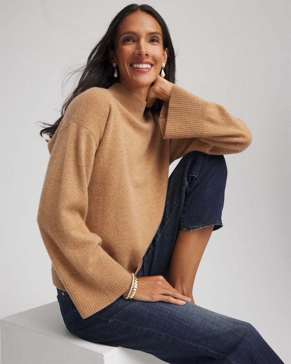 Camel Cashmere Mockneck Sweater