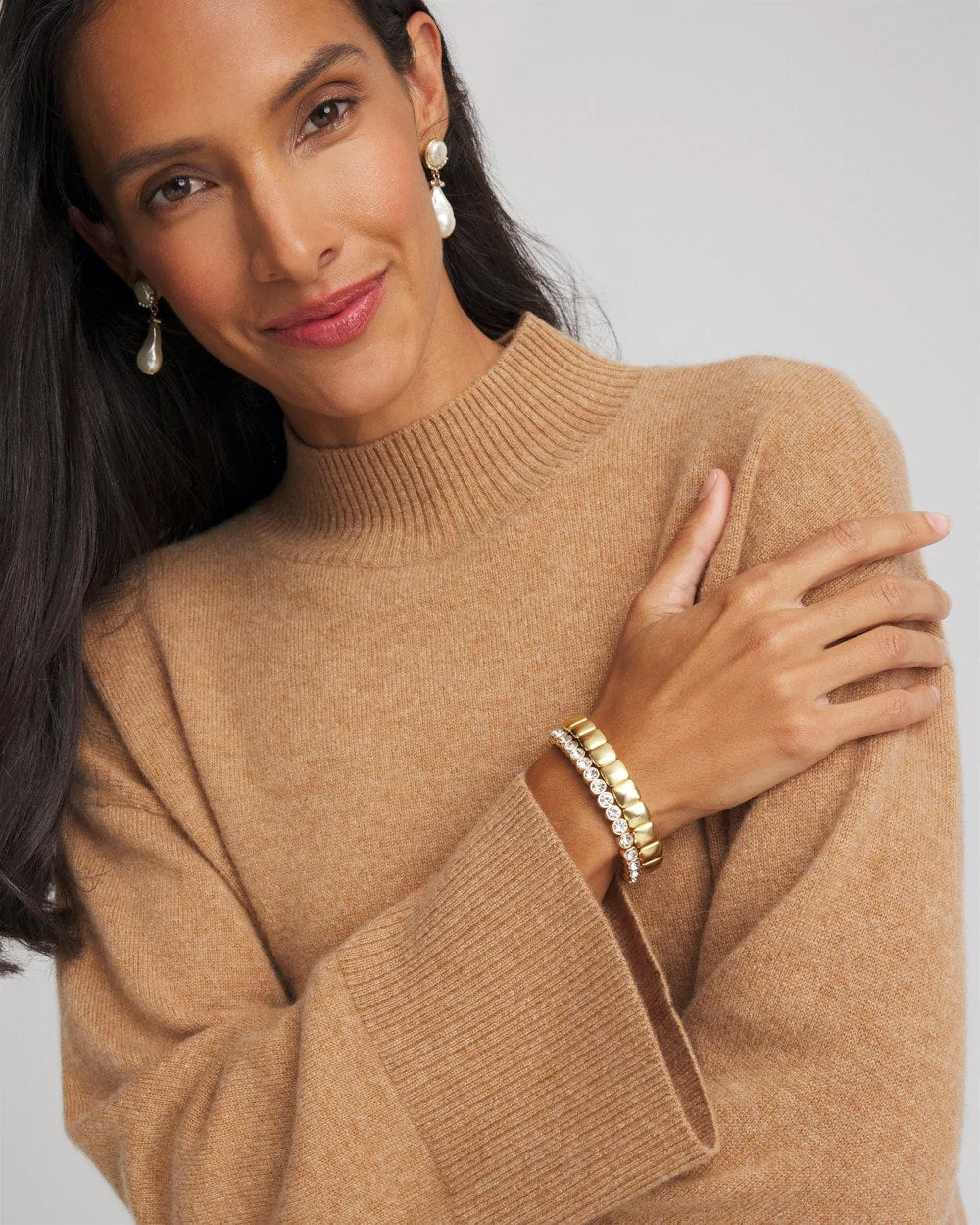 Camel Cashmere Mockneck Sweater