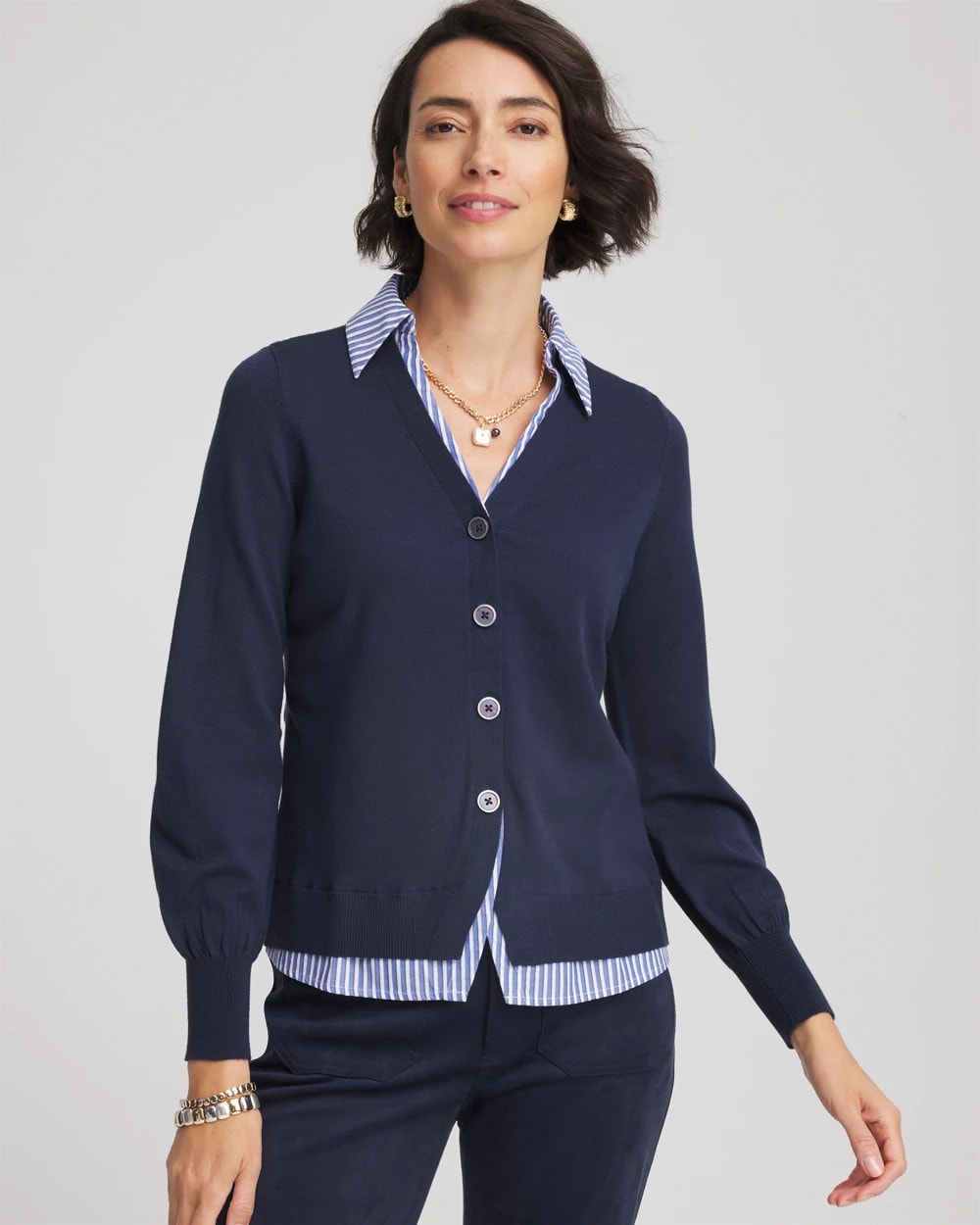 Passport Blue Striped Collared Cardigan Sweater