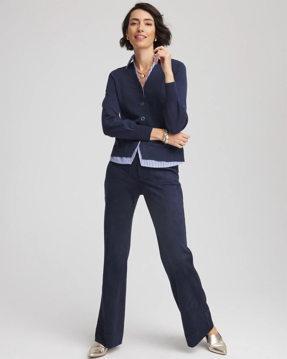 Passport Blue Striped Collared Cardigan Sweater