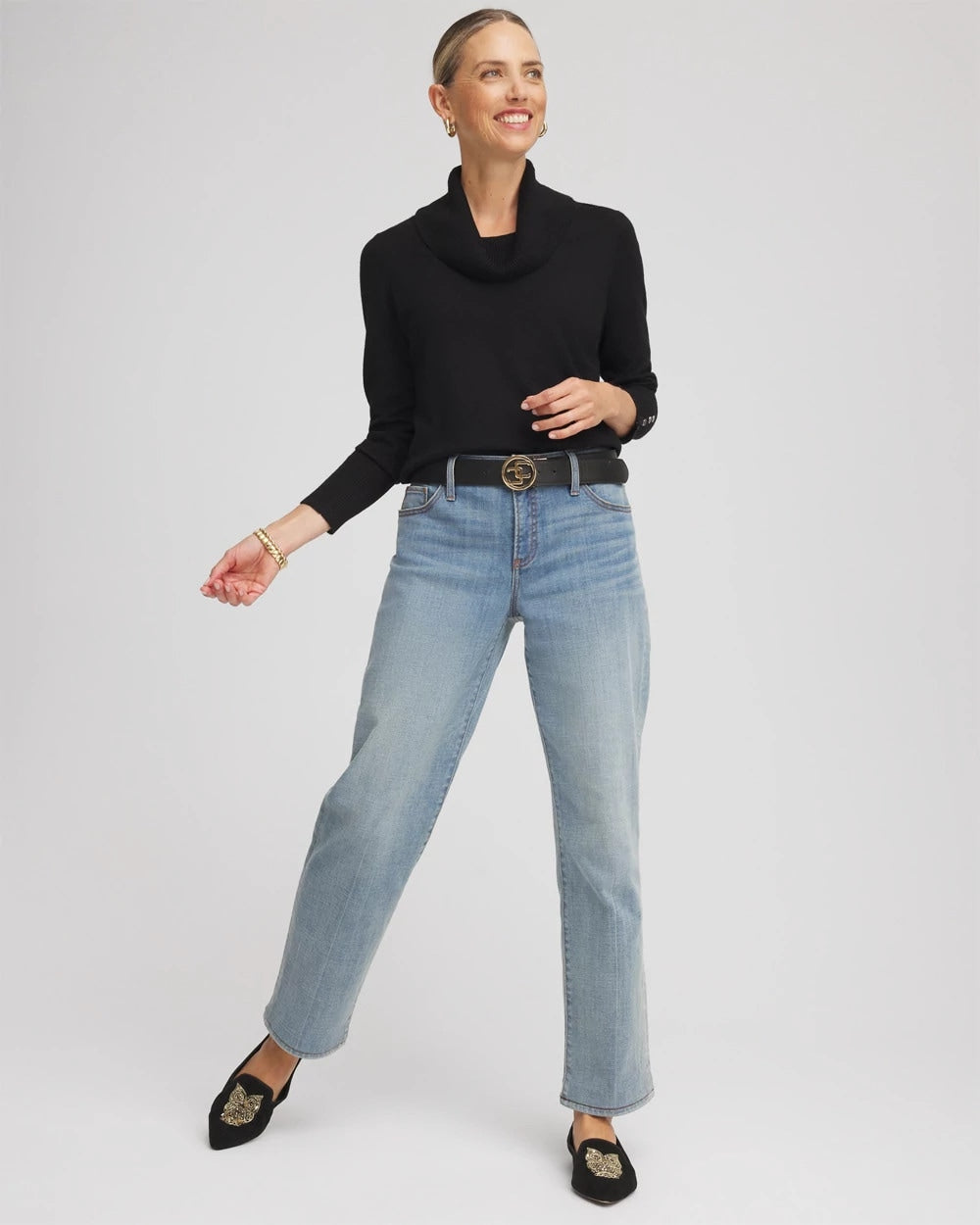 Black Cowlneck Long-Sleeved Sweater