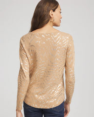 Faux Camel Heather Ella Boatneck Foiled Pullover Sweater