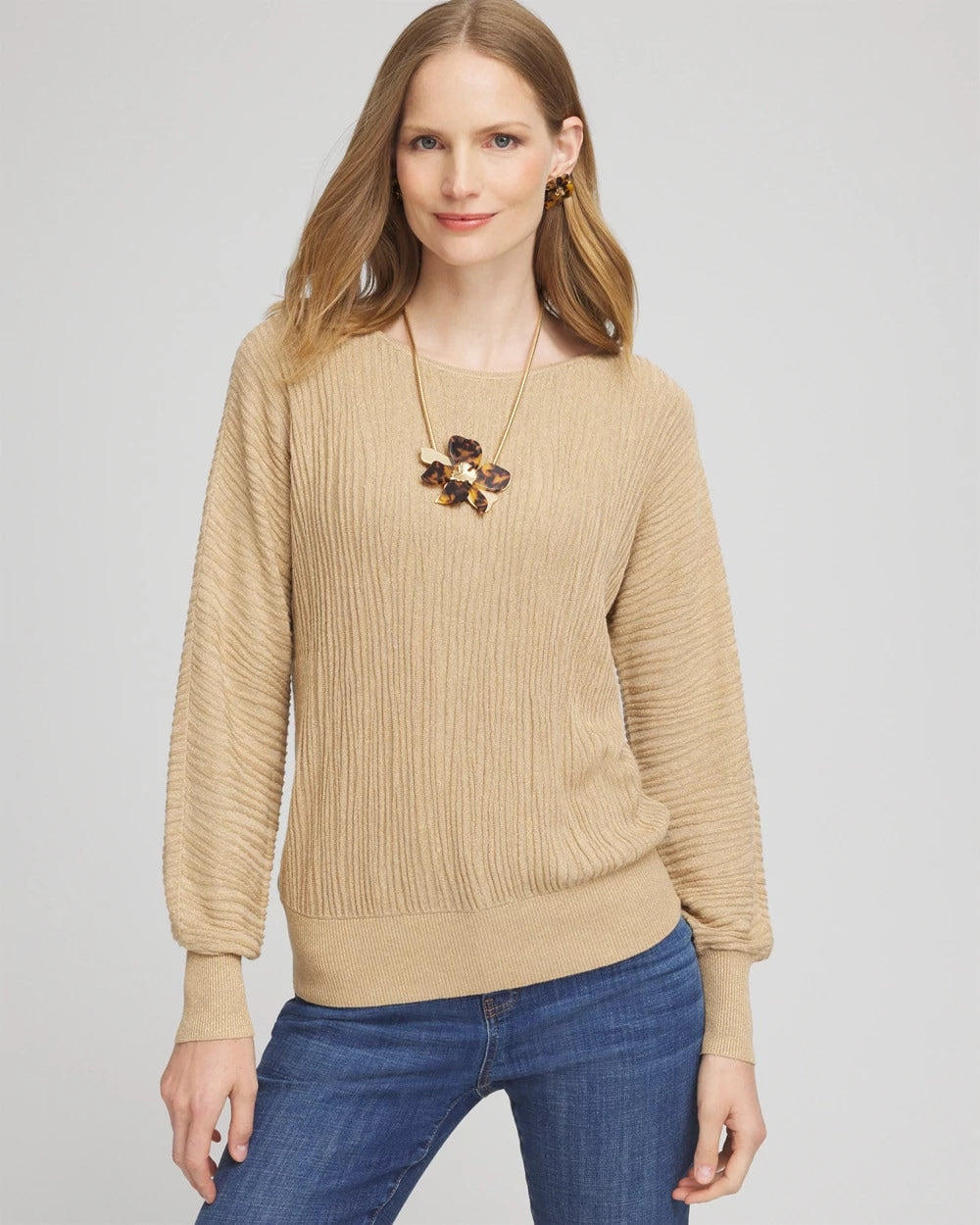 New Camel Heather Textured Zebra Print Dolman Sleeve Sweater