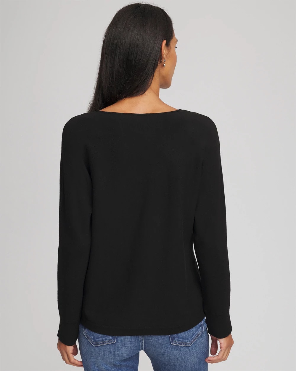 Black Floral Embellished Dolman V-Neck Pullover
