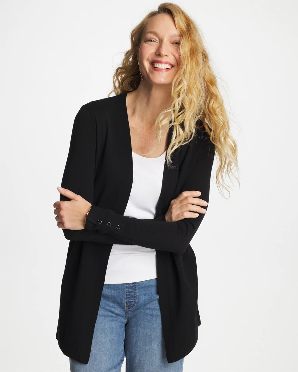 Black Ella Ottoman-Trim Cardigan