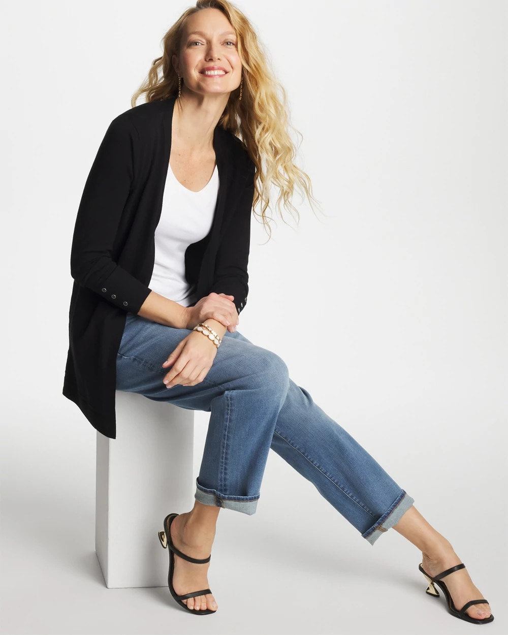 Black Ella Ottoman-Trim Cardigan