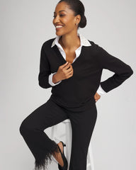 Black Embellished Layered Collar Shirt Sweater
