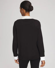 Black Embellished Layered Collar Shirt Sweater
