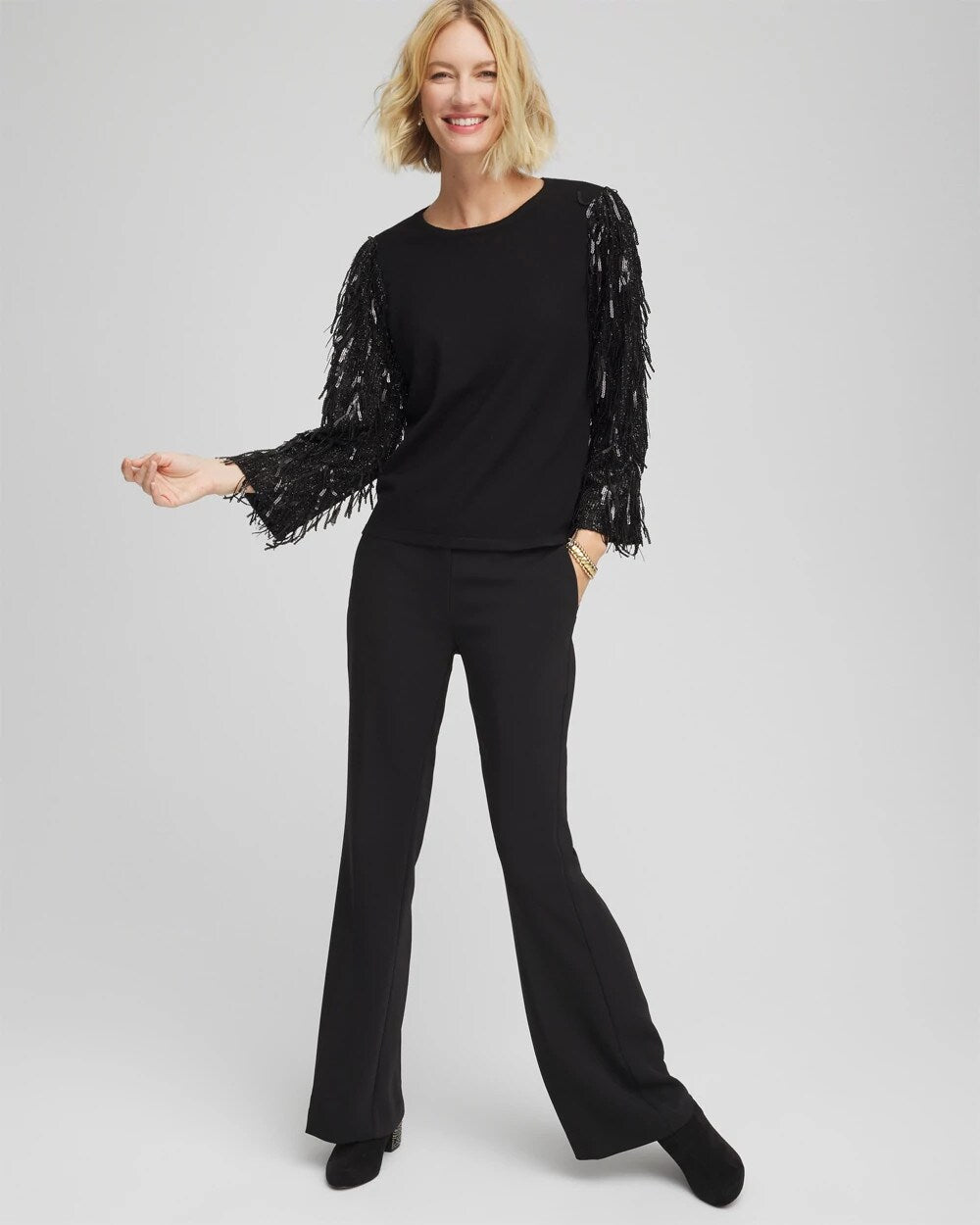 Black Fringe Sequins Pullover Sweater
