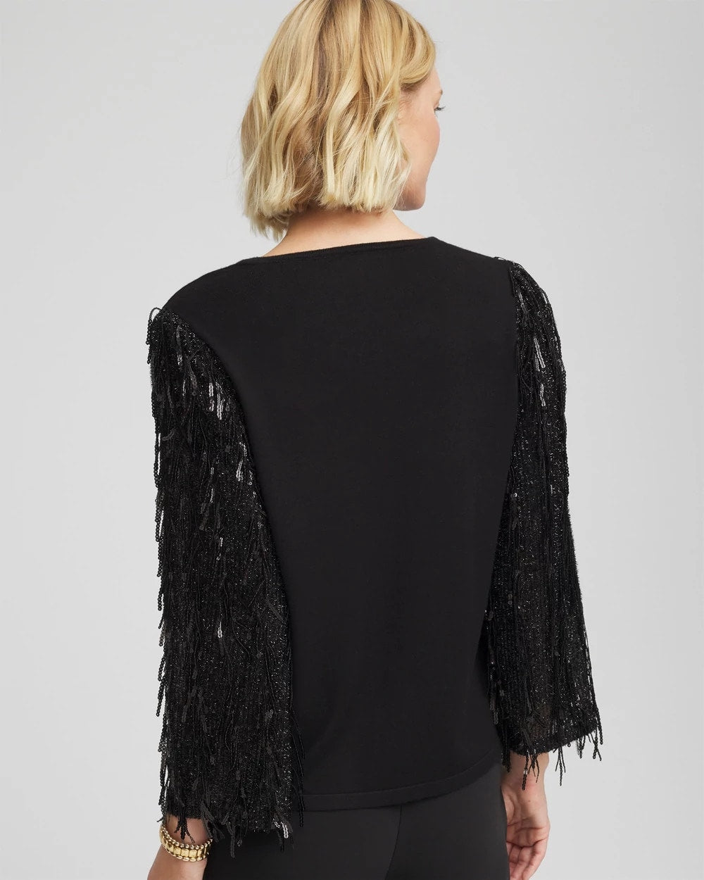 Black Fringe Sequins Pullover Sweater
