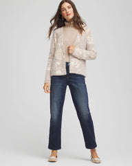 English Cream Fuzzy Jacquard Boyfriend Cardigan